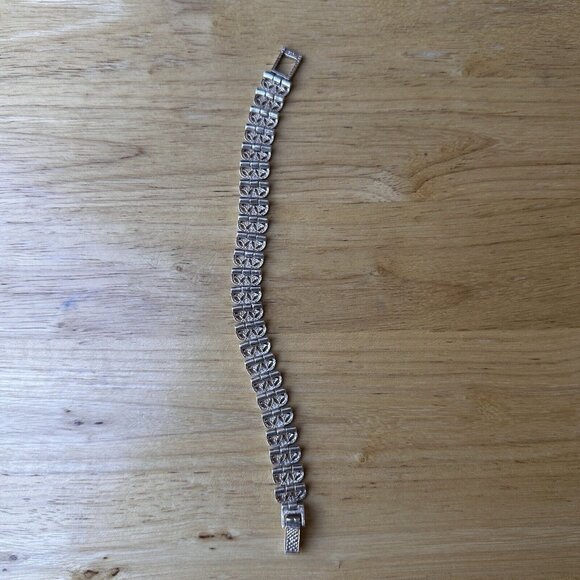 VTG Sterling Silver Link Bracelet Art Deco Style Sz 7.5 Diamond Cut Ornate 31.4g - Picture 5 of 13